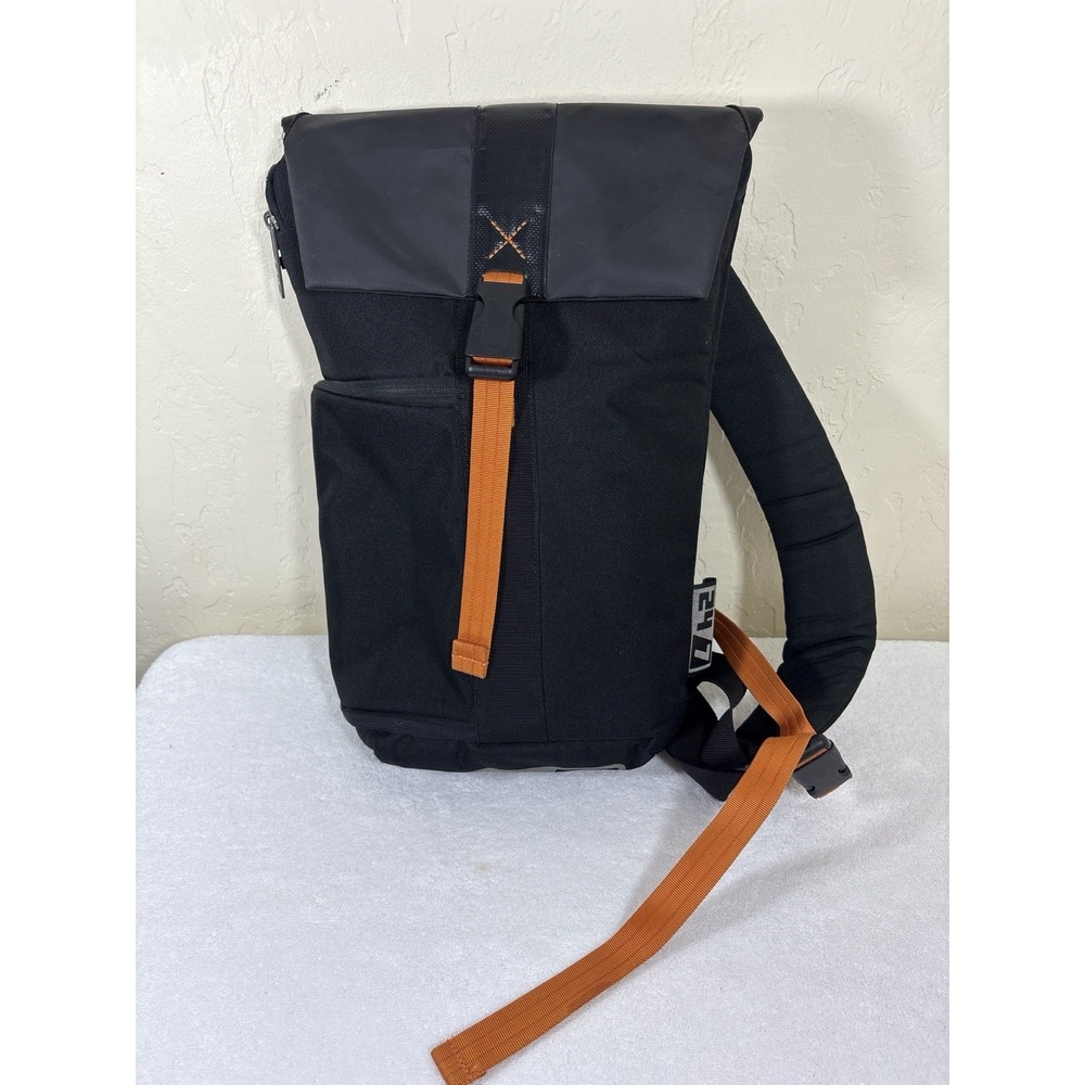 24/7 Adorama Sling Backpack Black Roll Top Laptop Camera‎ Bag Orange Straps